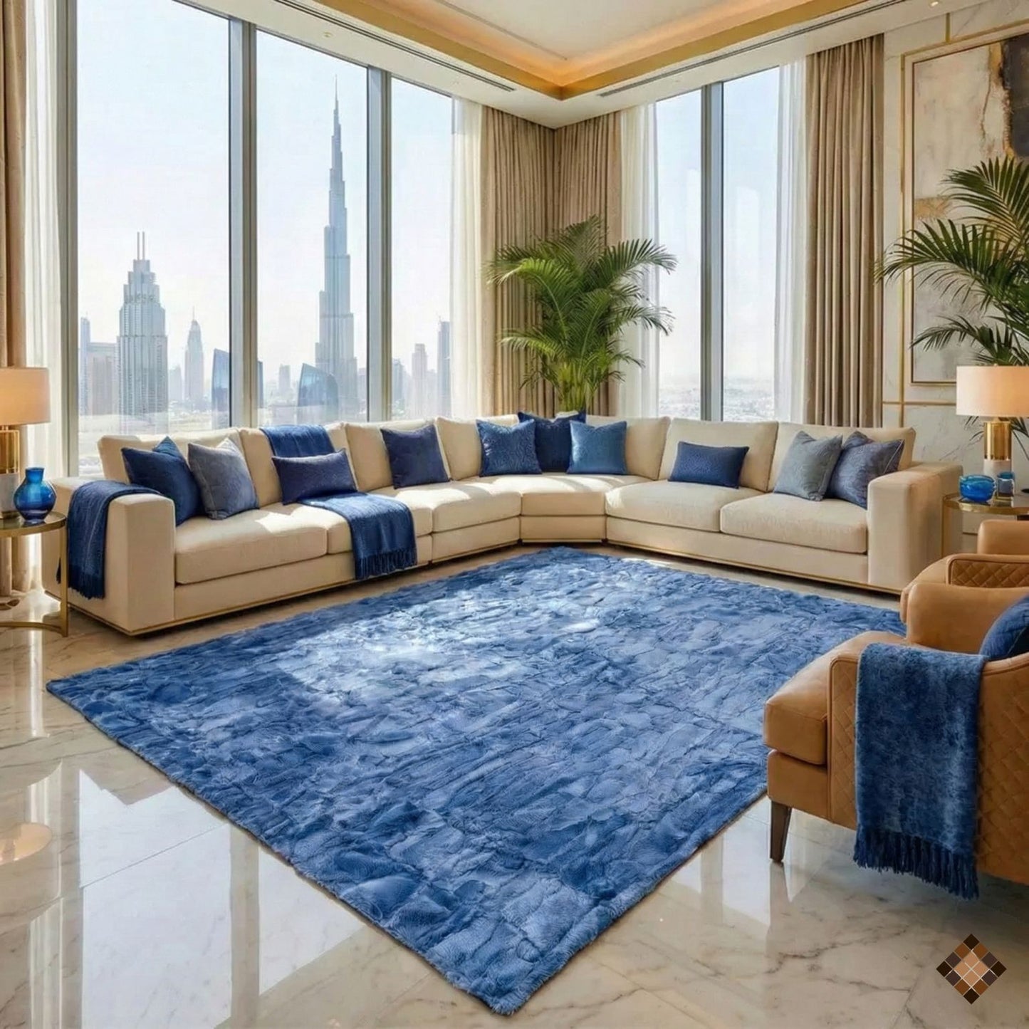 Genuine Light Blue Rabbit Fur Rug – Handmade Luxury Accent