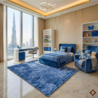 Genuine Light Blue Rabbit Fur Rug – Handmade Luxury Accent
