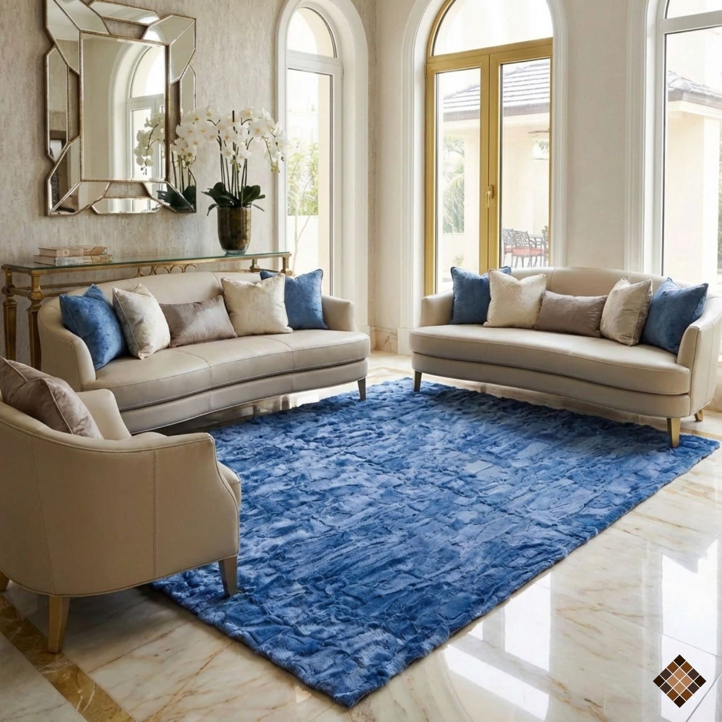 Genuine Light Blue Rabbit Fur Rug – Handmade Luxury Accent