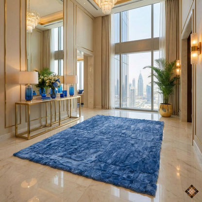 Genuine Light Blue Rabbit Fur Rug – Handmade Luxury Accent