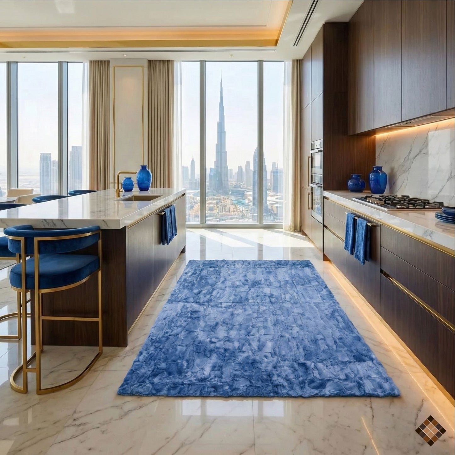 Genuine Light Blue Rabbit Fur Rug – Handmade Luxury Accent