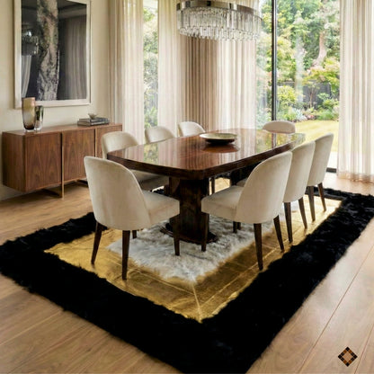 Luxury Black Gold Ivory Handmade Sheepskin Area Rug