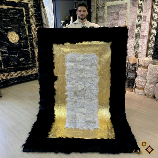 Luxury Black Gold Ivory Handmade Sheepskin Area Rug