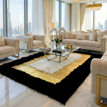 Luxury Black Gold Ivory Handmade Sheepskin Area Rug