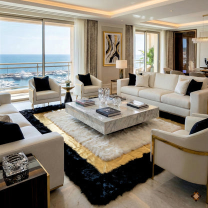 Luxury Black Gold Ivory Handmade Sheepskin Area Rug