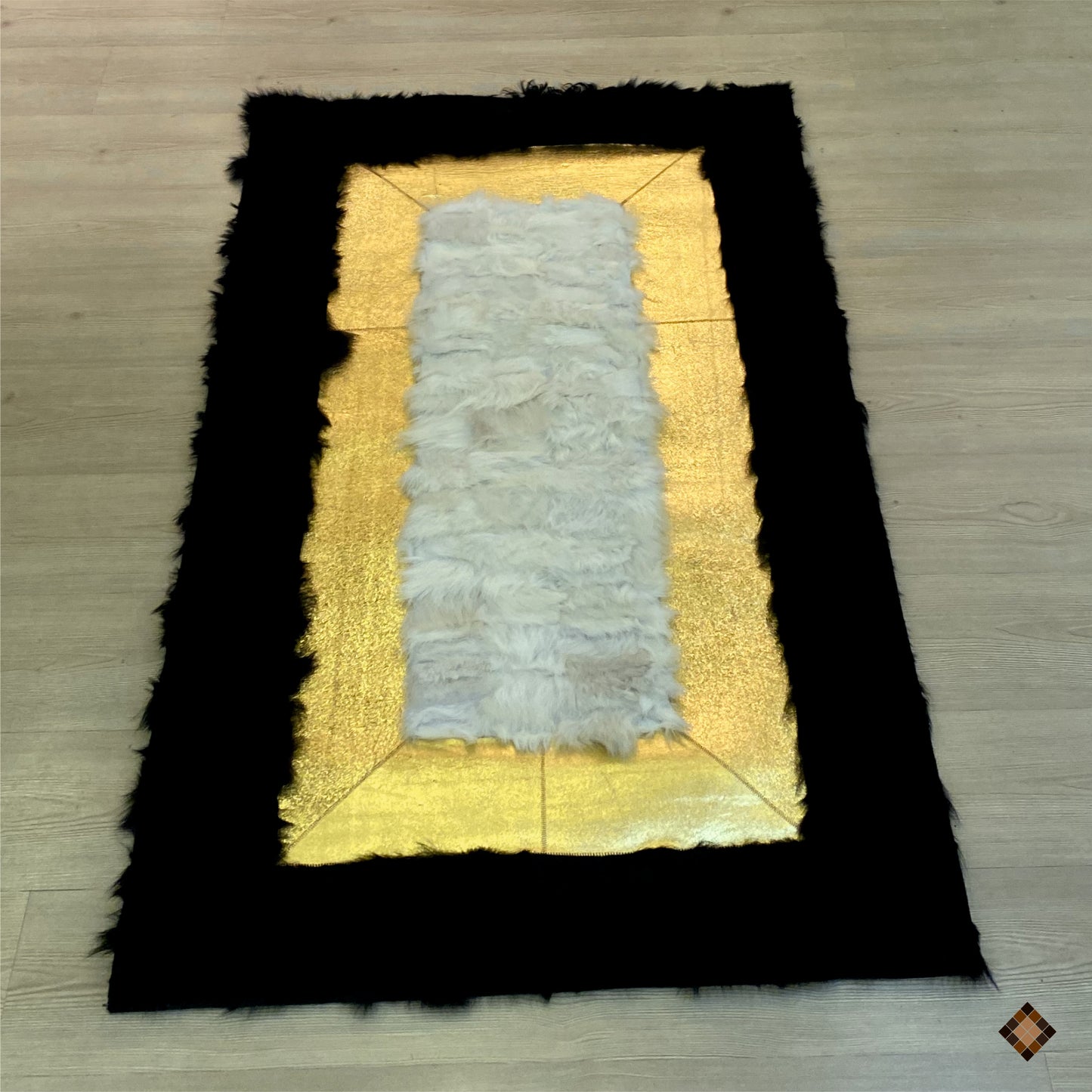 Luxury Black Gold Ivory Handmade Sheepskin Area Rug