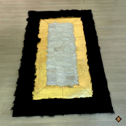 Luxury Black Gold Ivory Handmade Sheepskin Area Rug