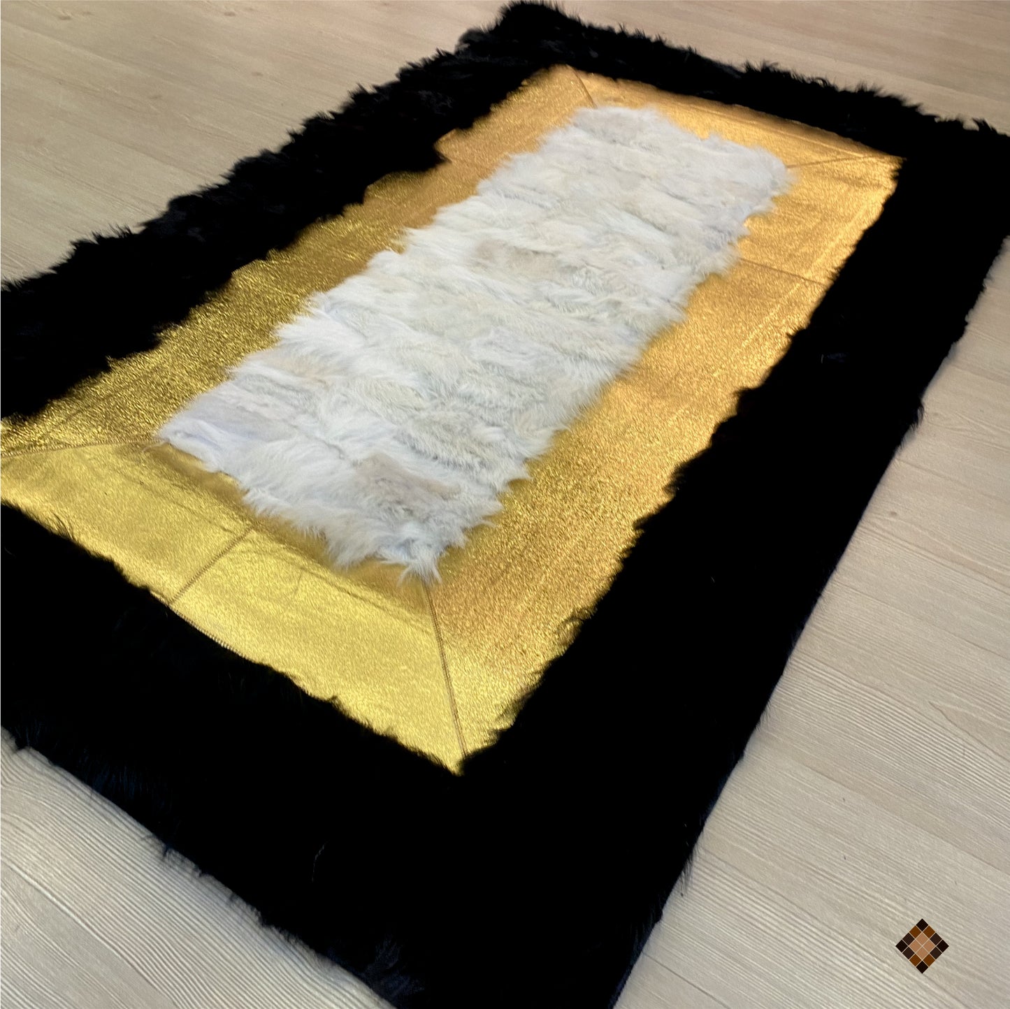Luxury Black Gold Ivory Handmade Sheepskin Area Rug