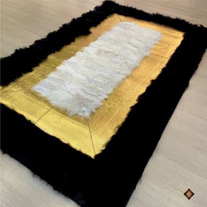 Luxury Black Gold Ivory Handmade Sheepskin Area Rug