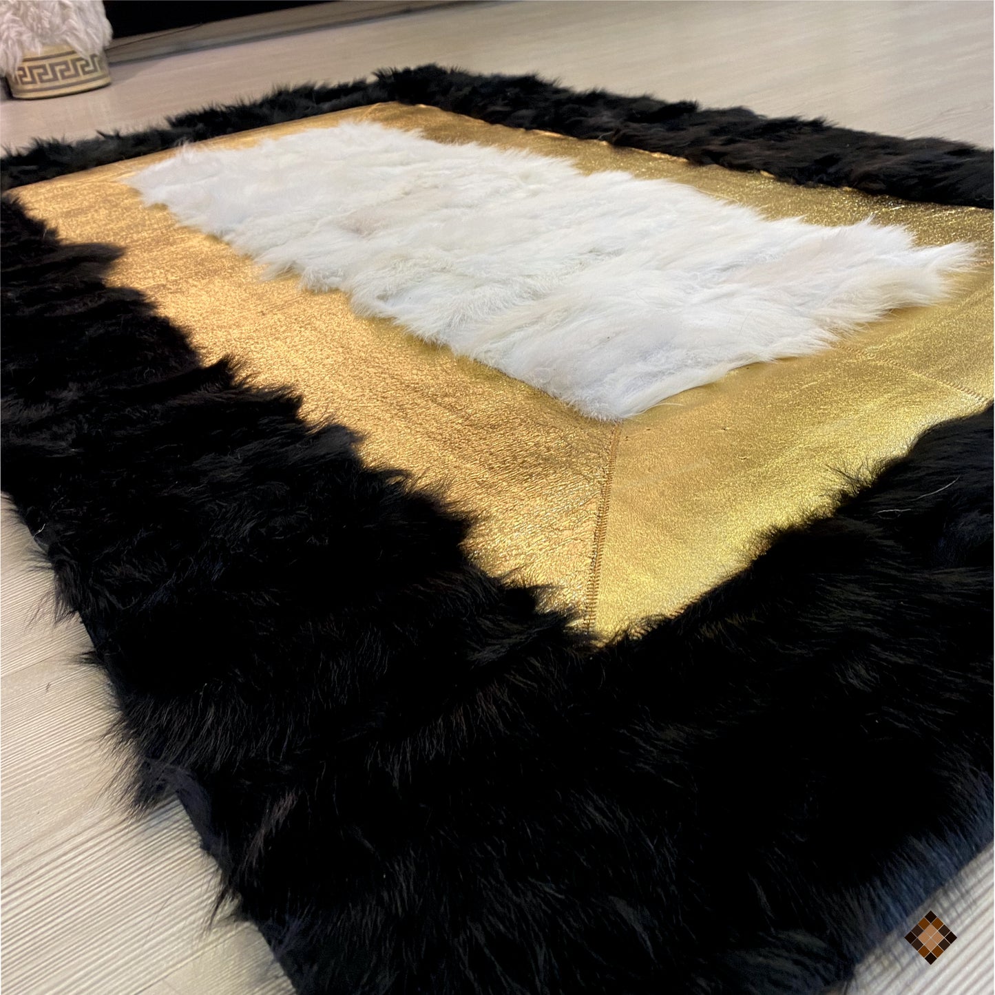 Luxury Black Gold Ivory Handmade Sheepskin Area Rug