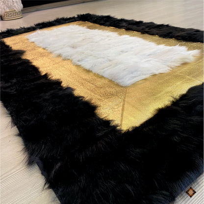 Luxury Black Gold Ivory Handmade Sheepskin Area Rug