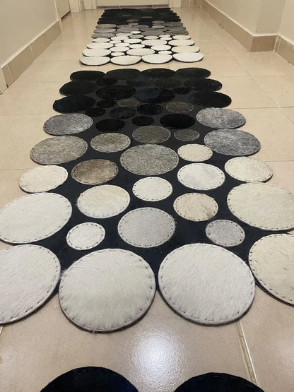 Tricolor Cowhide Runner Rug for Hallway, Natural Handmade Unique Hallway Rug