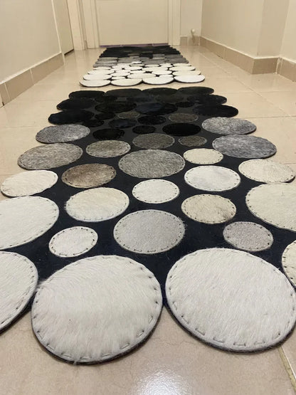 Tricolor Cowhide Runner Rug for Hallway, Natural Handmade Unique Hallway Rug