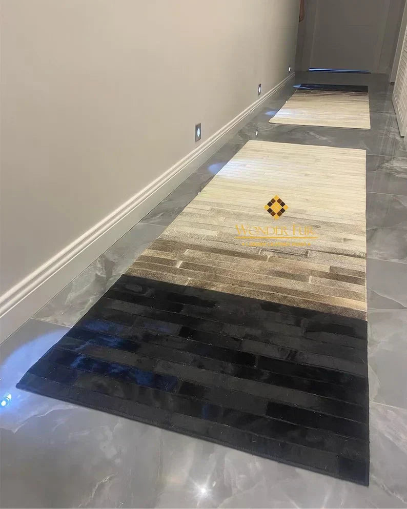 Tricolor Natural Cowhide Patchwork Rug | Unique Entryway Accent ...