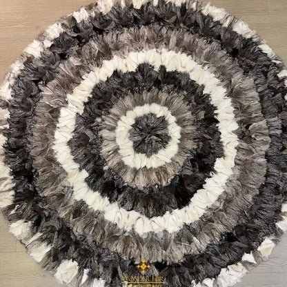 Tricolor Soft, Fluffy Natural Round Fox Fur Rug for Home Decoration