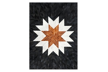 Tricolor Star Cowhide Area Rug, Unique Natural Cow Skin Rug, Living Room Rug