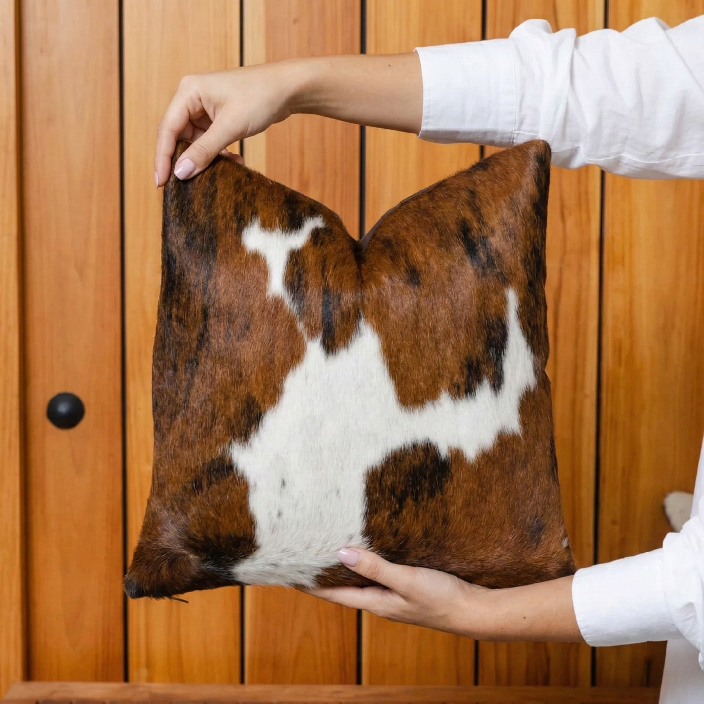 Tricolor Cowhide Patchwork Pillow - Handamde Pillow Cover