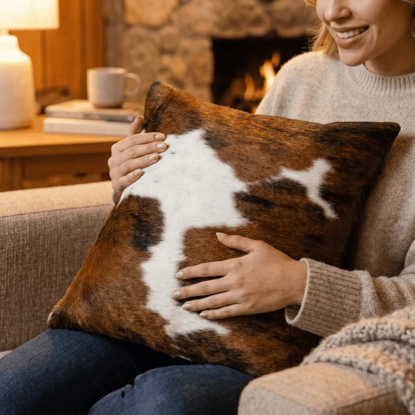 Tricolor Cowhide Patchwork Pillow - Handamde Pillow Cover