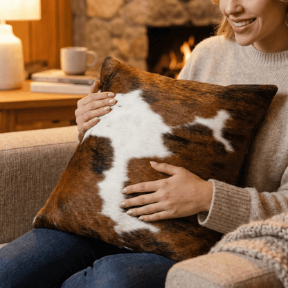 Tricolor Cowhide Patchwork Pillow - Handamde Pillow Cover