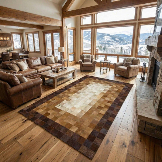 Tricolor Handmade Cowhide Patchwork Rug, Custom Size Natural Rug