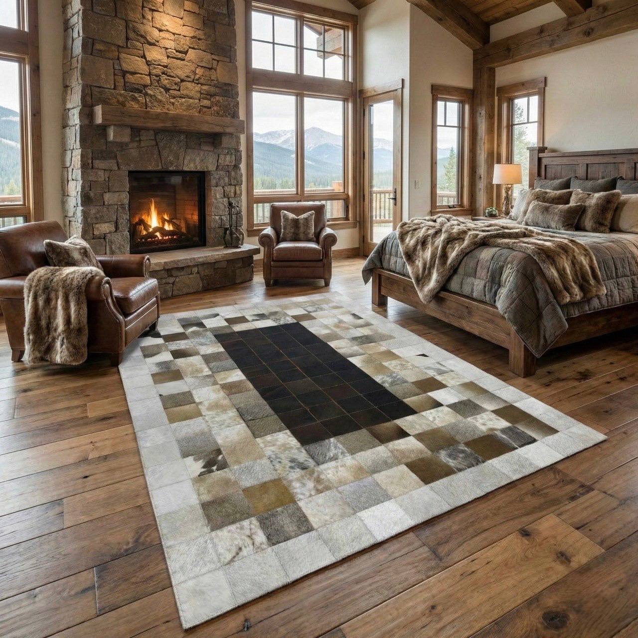Tricolor Handmade Natural Cowhide Patchwork Rug - WONDERFURRUG