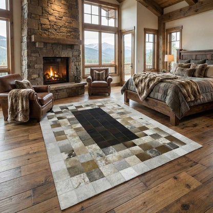 Tricolor Handmade Natural Cowhide Patchwork Rug - WONDERFURRUG