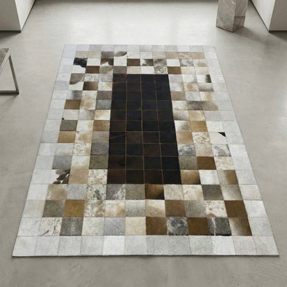 Tricolor Handmade Natural Cowhide Patchwork Rug - WONDERFURRUG