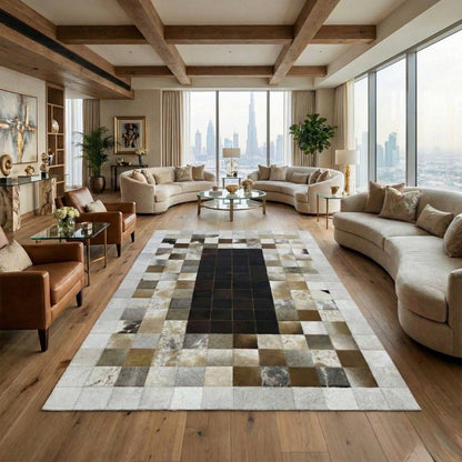 Tricolor Handmade Natural Cowhide Patchwork Rug - WONDERFURRUG