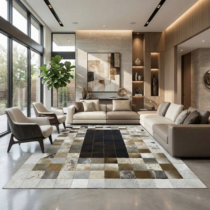 Tricolor Handmade Natural Cowhide Patchwork Rug - WONDERFURRUG