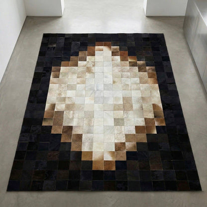 Tricolor Unique Cowhide Area 6x9 Rug, Natural Handmade Leather Cowhide Patchwork Rug