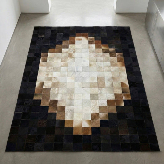 Tricolor Unique Cowhide Area 6x9 Rug, Natural Handmade Leather Cowhide Patchwork Rug