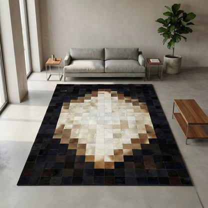 Tricolor Unique Cowhide Area 6x9 Rug, Natural Handmade Leather Cowhide Patchwork Rug