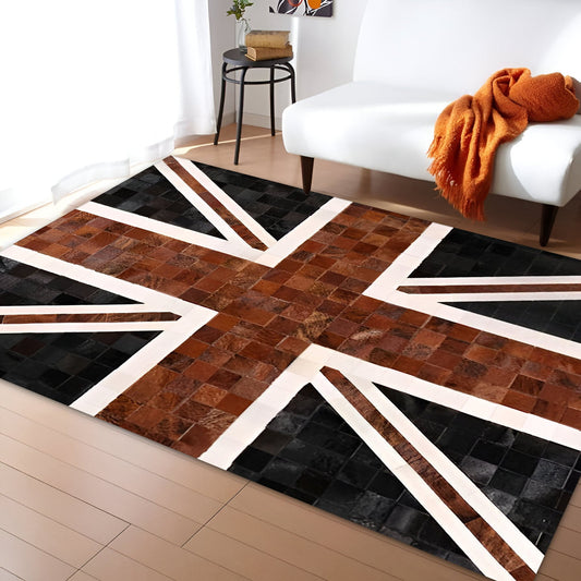 Union Jack British Flag Rug, Natural Leather Handmade Cowhide Area Rug