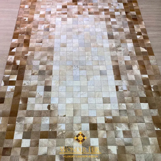 Unique Brown and White Cow Skin Patchwork Rug for Living Room