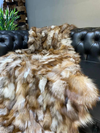 Unique Colour 100 Natural Fox Fux Blanket - Handmade Luxury Bed Cover