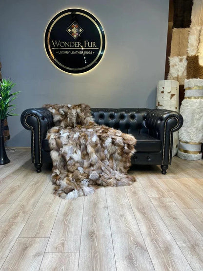 Unique Colour 100 Natural Fox Fux Blanket - Handmade Luxury Bed Cover