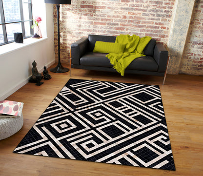 Unique Design Black White Natural Cowhide Area Rug, Handmade Cow Skin Carpet