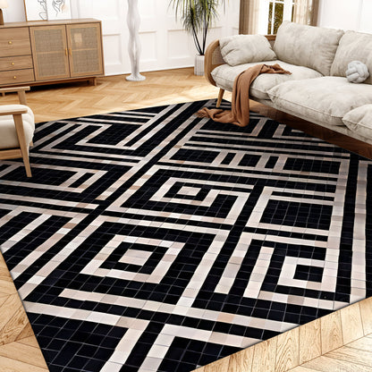 Unique Design Black White Natural Cowhide Area Rug, Handmade Cow Skin Carpet