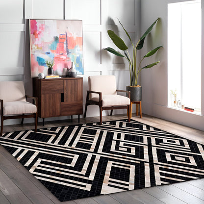 Unique Design Black White Natural Cowhide Area Rug, Handmade Cow Skin Carpet