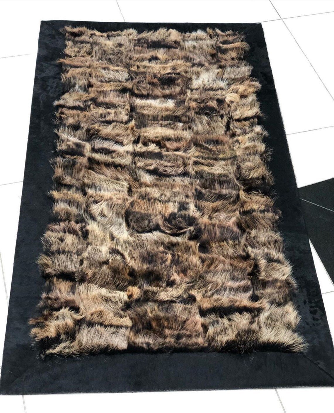 100% Natural Handmade Sheepskin Brown And Black 5x7 Living Room Rug - Wonder fur rug Rug Wonder Fur Rug Wonder fur rug