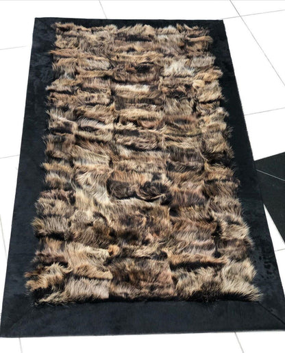 100% Natural Handmade Sheepskin Brown And Black 5x7 Living Room Rug - Wonder fur rug Rug Wonder Fur Rug Wonder fur rug