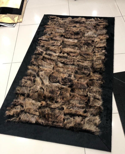 100% Natural Handmade Sheepskin Brown And Black 5x7 Living Room Rug - Wonder fur rug Rug Wonder Fur Rug Wonder fur rug