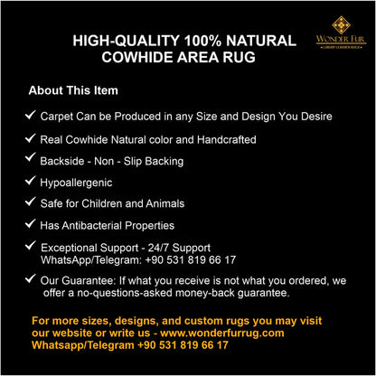 Unique Handmade Cowhide Area Rug, Real Hair on Leather Patchwork Rug, Indoor Rug, Genuine Cow Skin