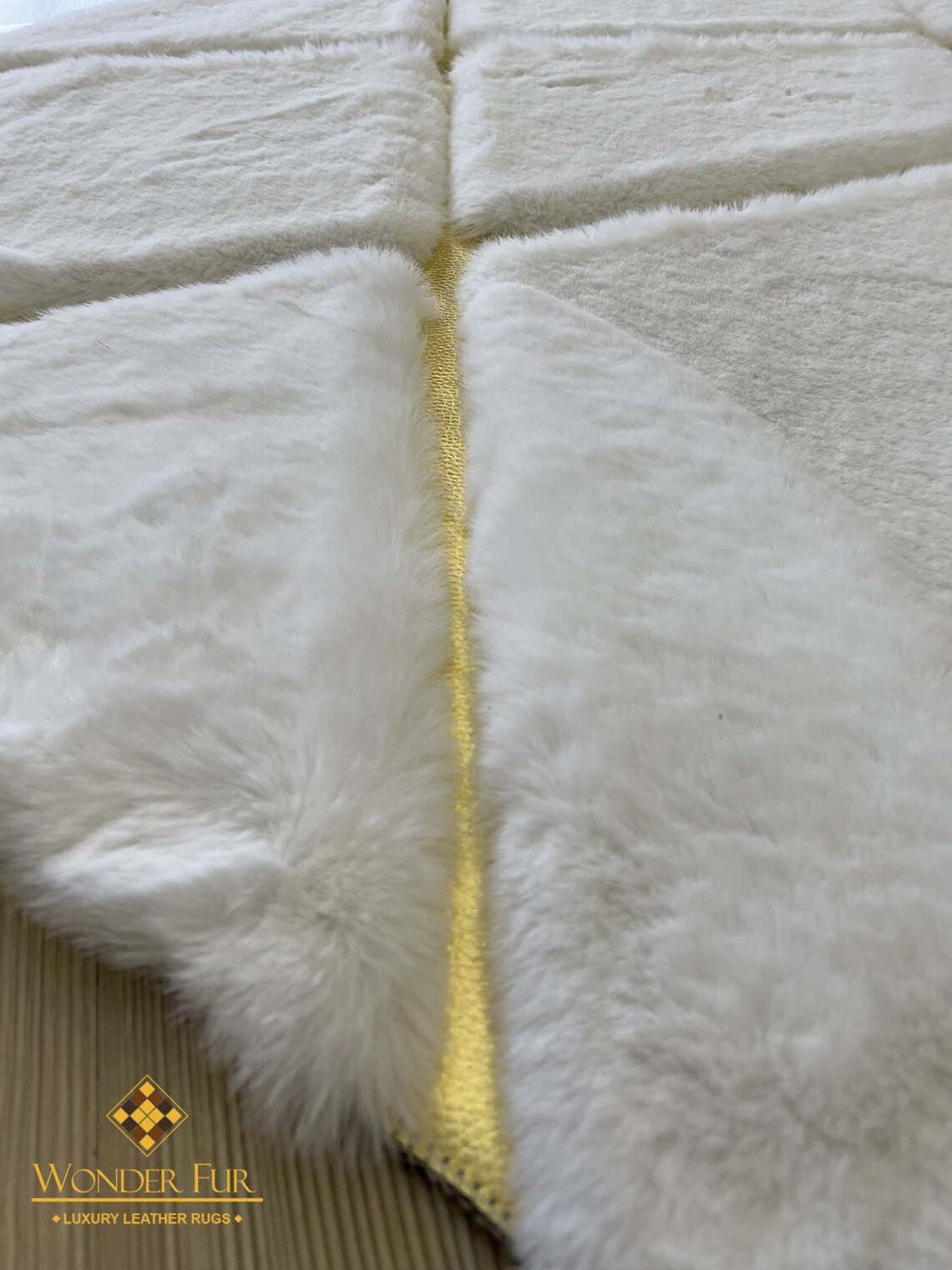 Unique Handmade Soft White And Gold Faux Fur Bedroom Area Fluffy Rug