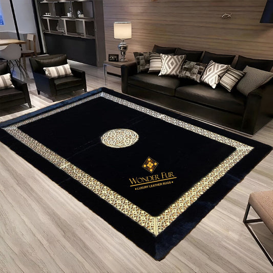 Unique Modern Handmade Black Faux Fur Living Room Rug ,Fluffy Soft Rug