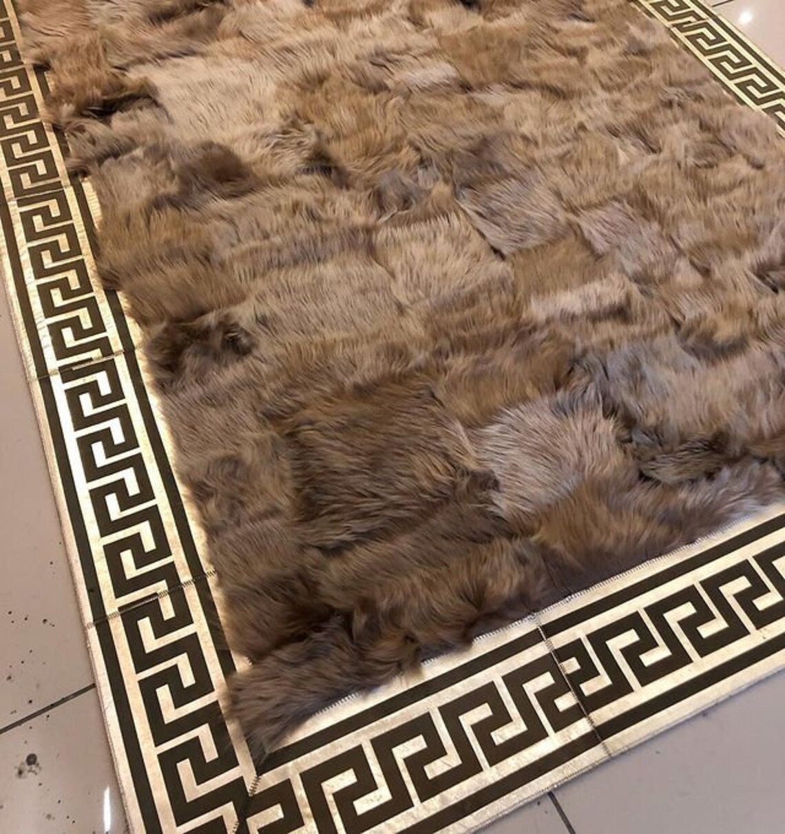 100% Natural Handmade Sheepskin Brown And Gold Patchwork Corridor Rug - Wonder fur rug Rug Wonder Fur Rug Wonder fur rug