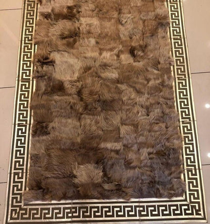 100% Natural Handmade Sheepskin Brown And Gold Patchwork Corridor Rug - Wonder fur rug Rug Wonder Fur Rug Wonder fur rug