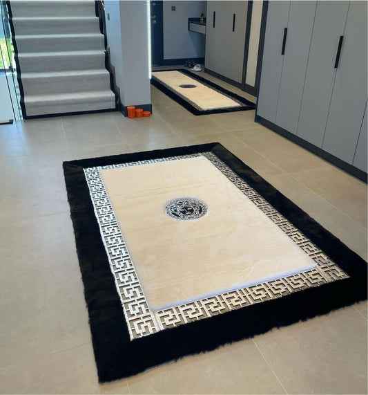 Unique Plush Area White Black Silver Soft Rug