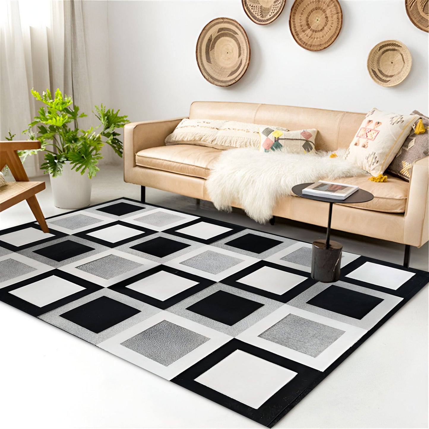 Unique Tricolor Modern Cow Skin Carpet, Natural Cowhide Area Rug