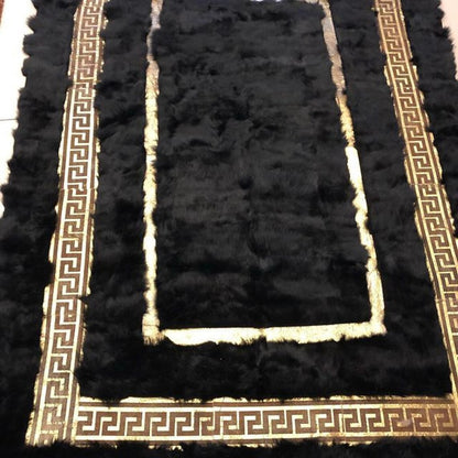 Unique Wool Black Gold Area 6x8 Bedroom Rug , Fluffy Soft Non Slip Rug